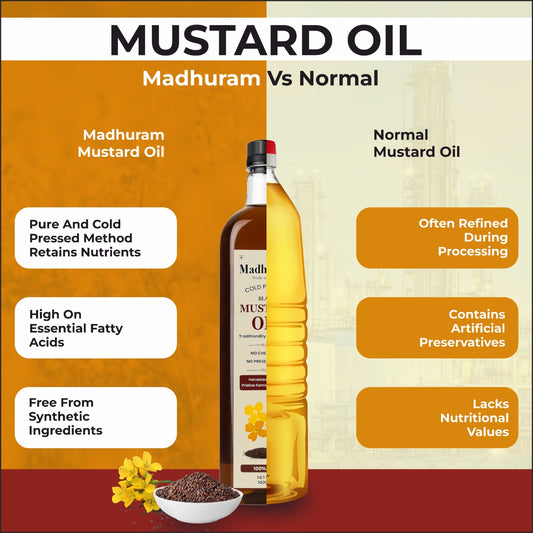 Madhuram Cold-Pressed Black Mustard Oil | Kachi Ghani Sarso Tel