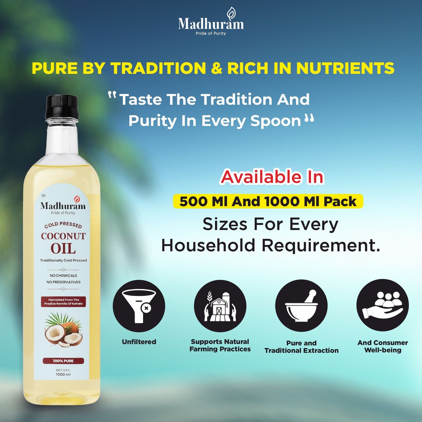 Cold Pressed Coconut (Khopra) Oil - MADHURAM