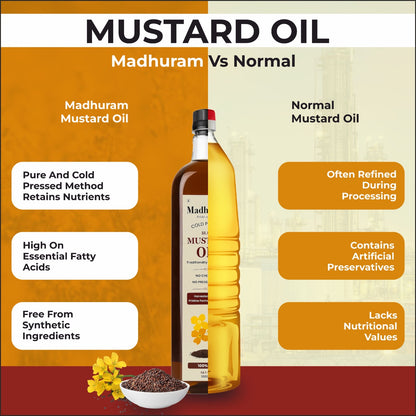 Madhuram Cold-Pressed Black Mustard Oil | Kachi Ghani Sarso Tel