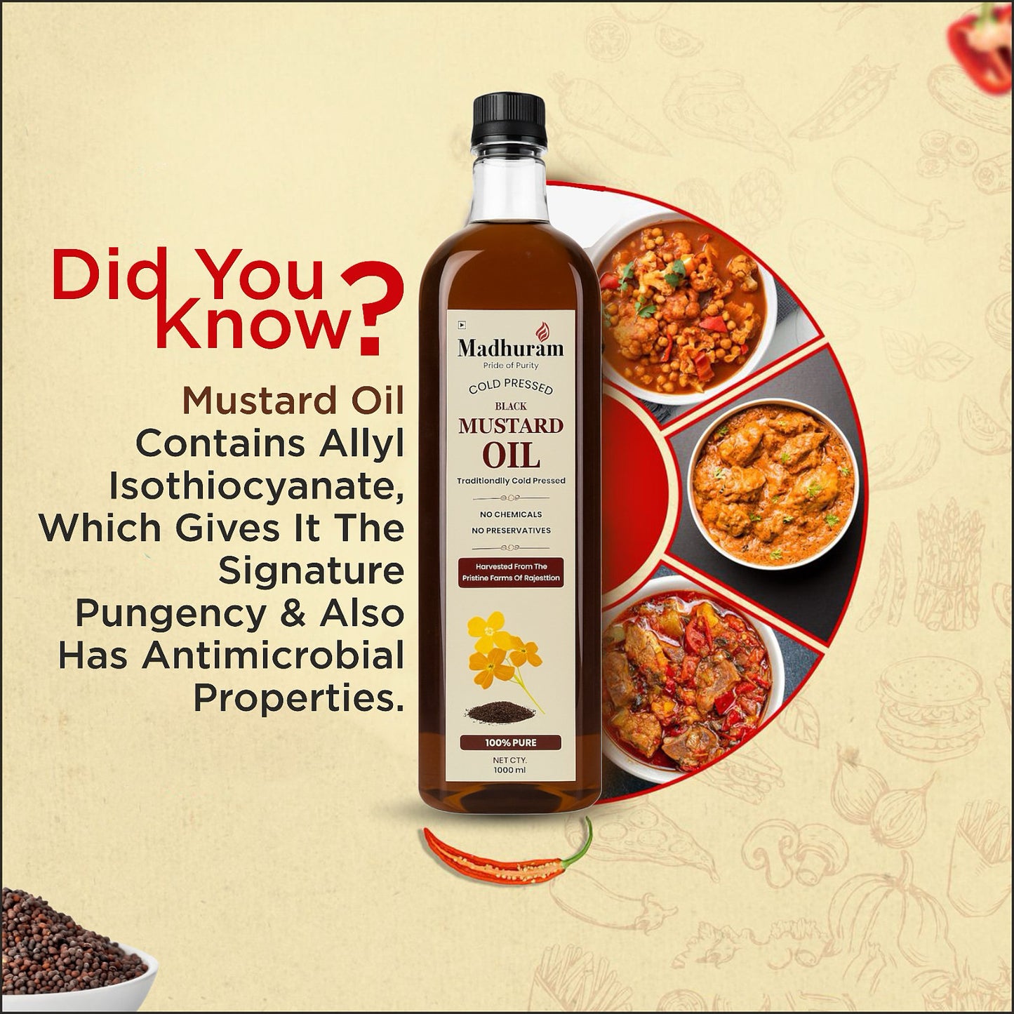 Madhuram Cold-Pressed Black Mustard Oil | Kachi Ghani Sarso Tel