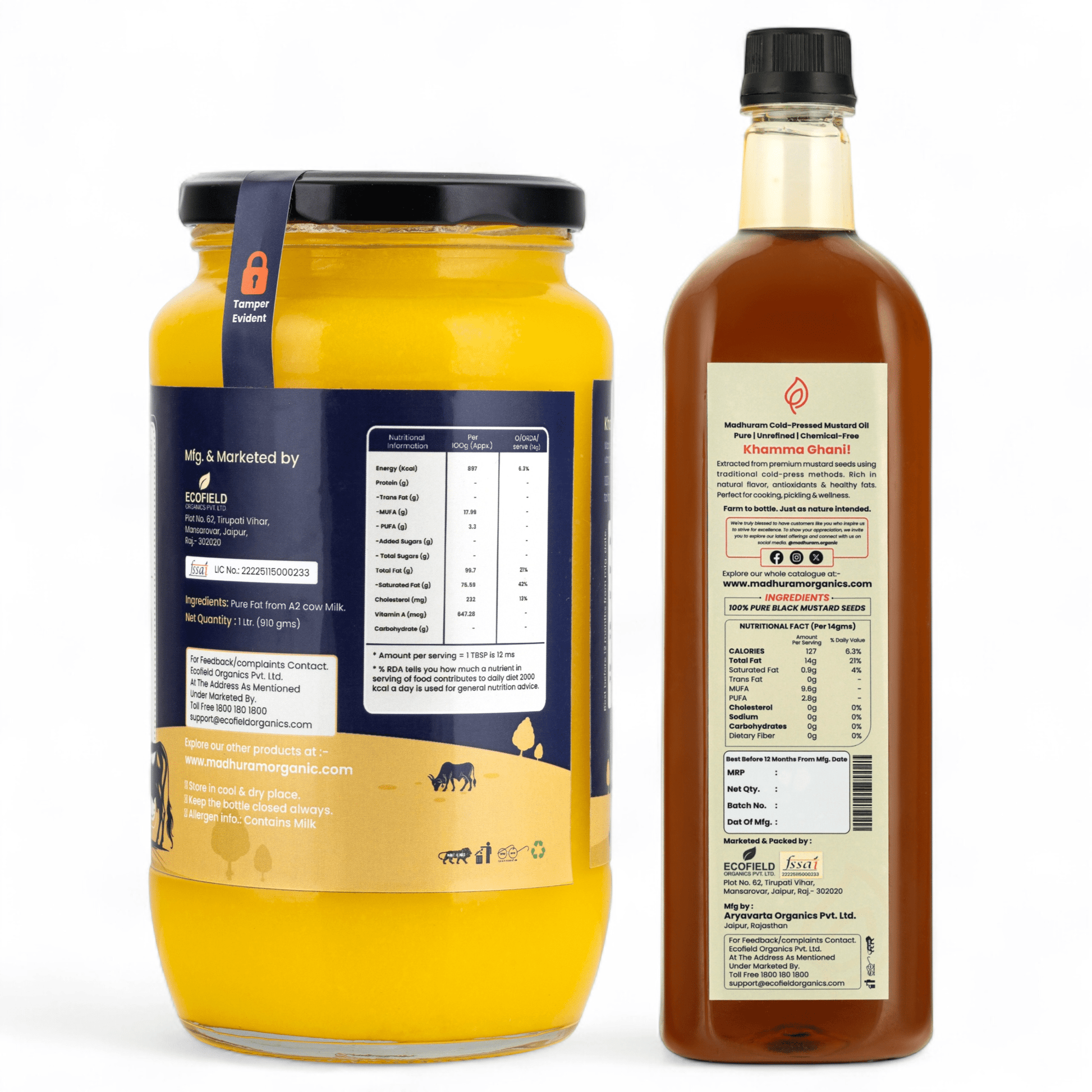A2 Pure Desi Cow Ghee & Black Mustard Oil Combo - MADHURAM