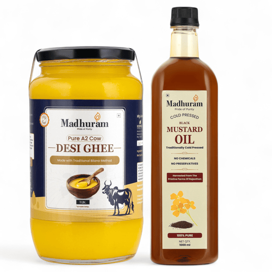A2 Pure Desi Cow Ghee & Black Mustard Oil Combo - MADHURAM
