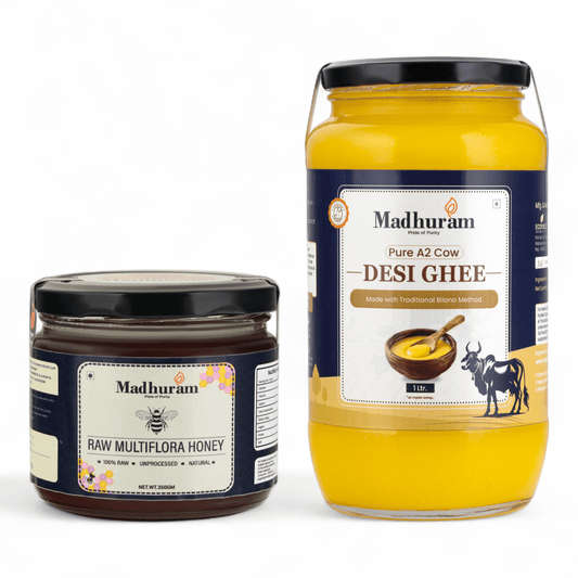 A2 Pure Desi Cow Ghee & Multiflora Honey Combo - MADHURAM